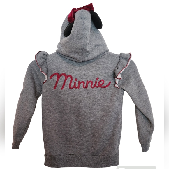 DISNEY MINNIE MOUSE Gray Girl’s Black Hoodie Zip Sweatshirt SZ 5 - Picture 2 of 8